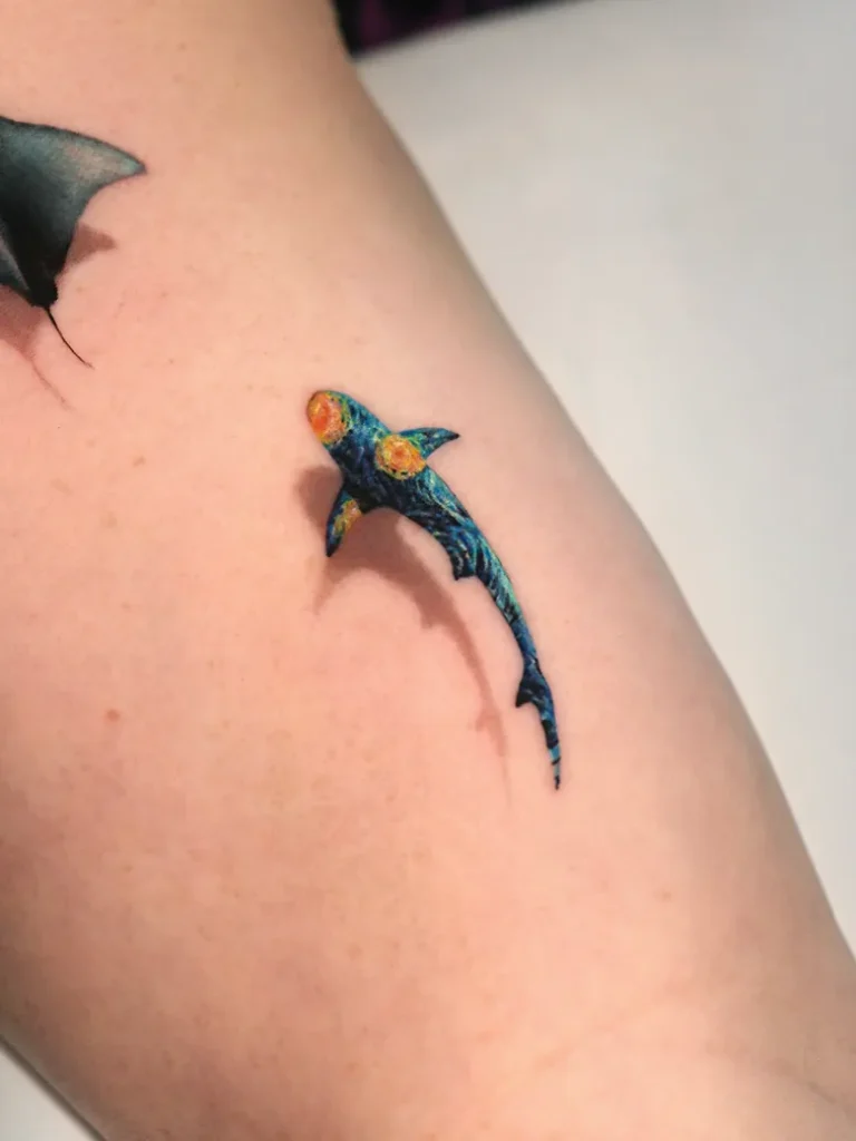 Watercolor Style Shark Starry Night Tattoo