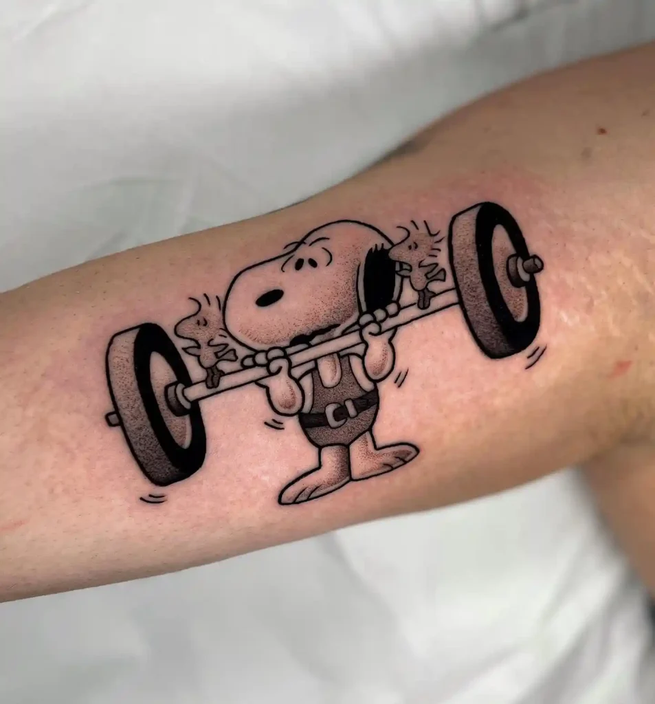 Weightlifting Snoopy and Woodstock on Forearm
