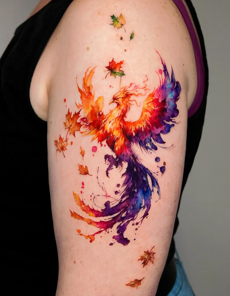Wild Watercolor Phoenix Tattoo