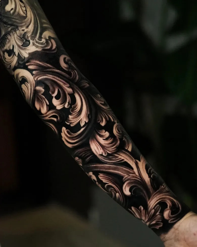 Dark Gothic Acanthus Blackwork Sleeve