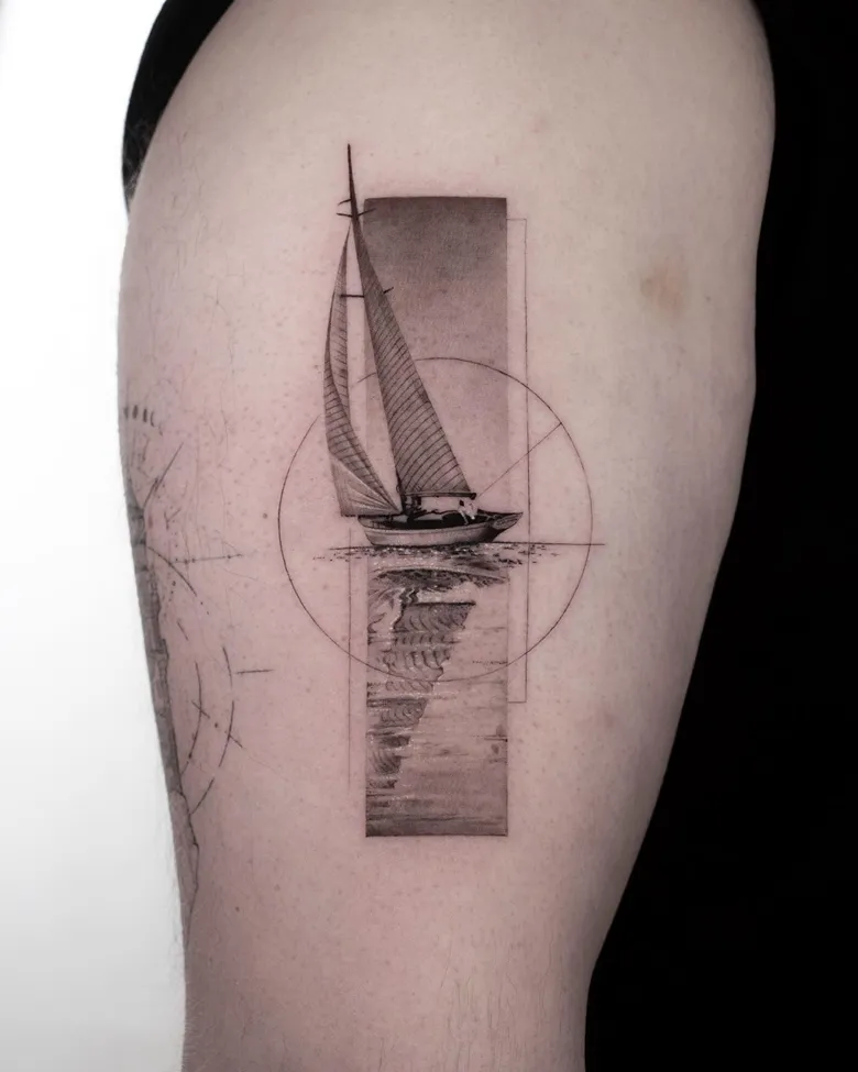 Geometric Sailboat Tattoo