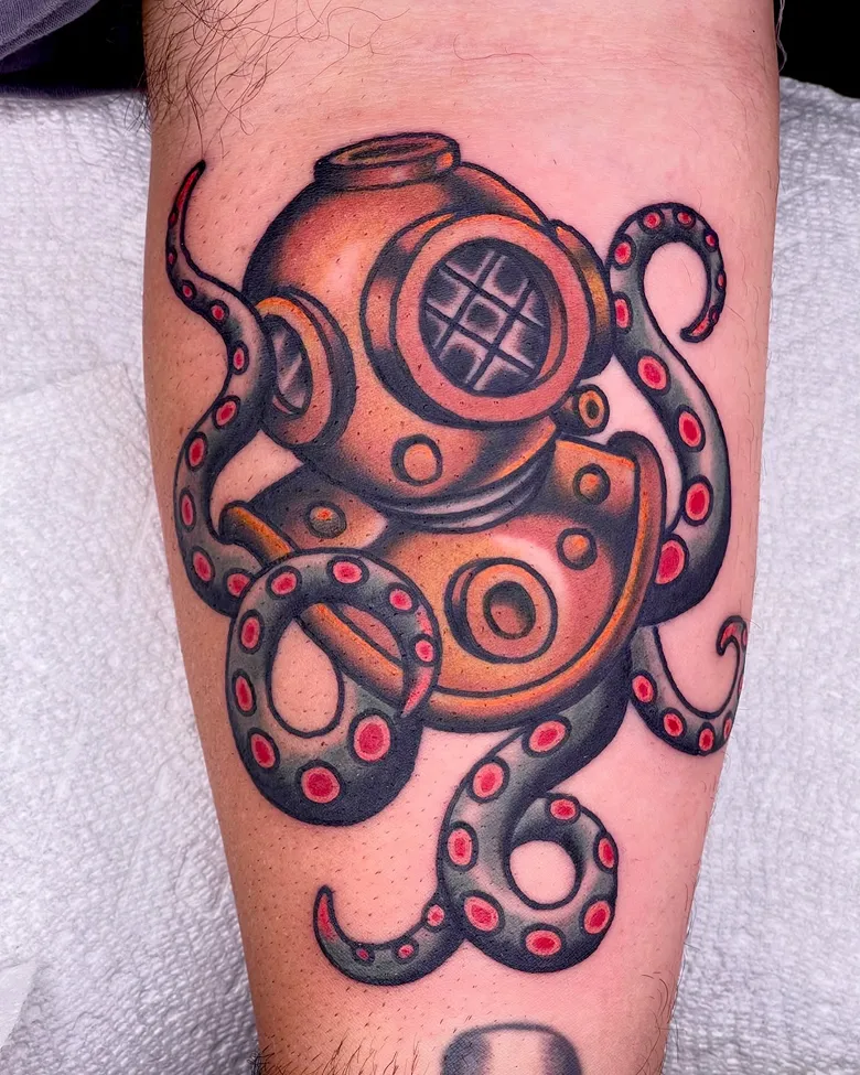 Octopus Wearing Vintage Diving Helmet