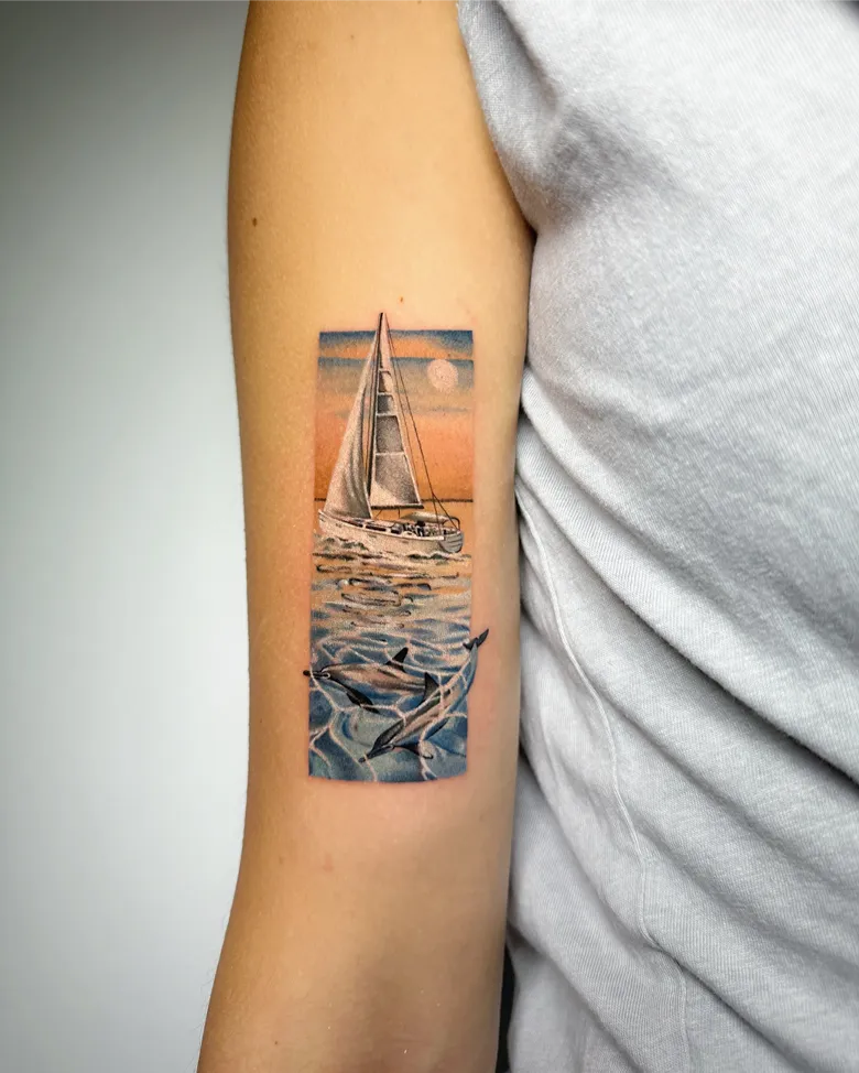 Sailboat and Dolphins Ocean Frame