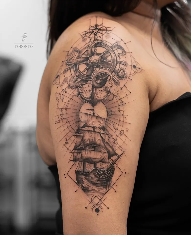 Ship Wheel Anchor and Geometric Map