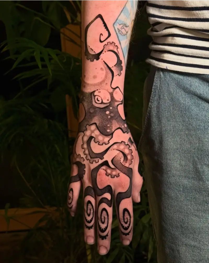 Abstract Blackwork Organic Hand Tattoo