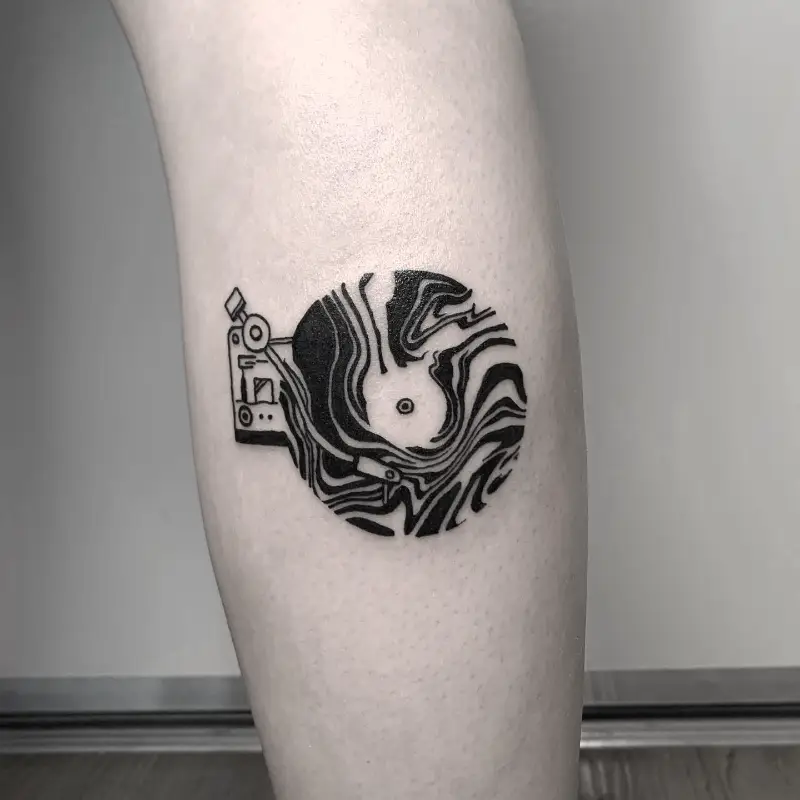 Abstract Blackwork Record Player Tattoo