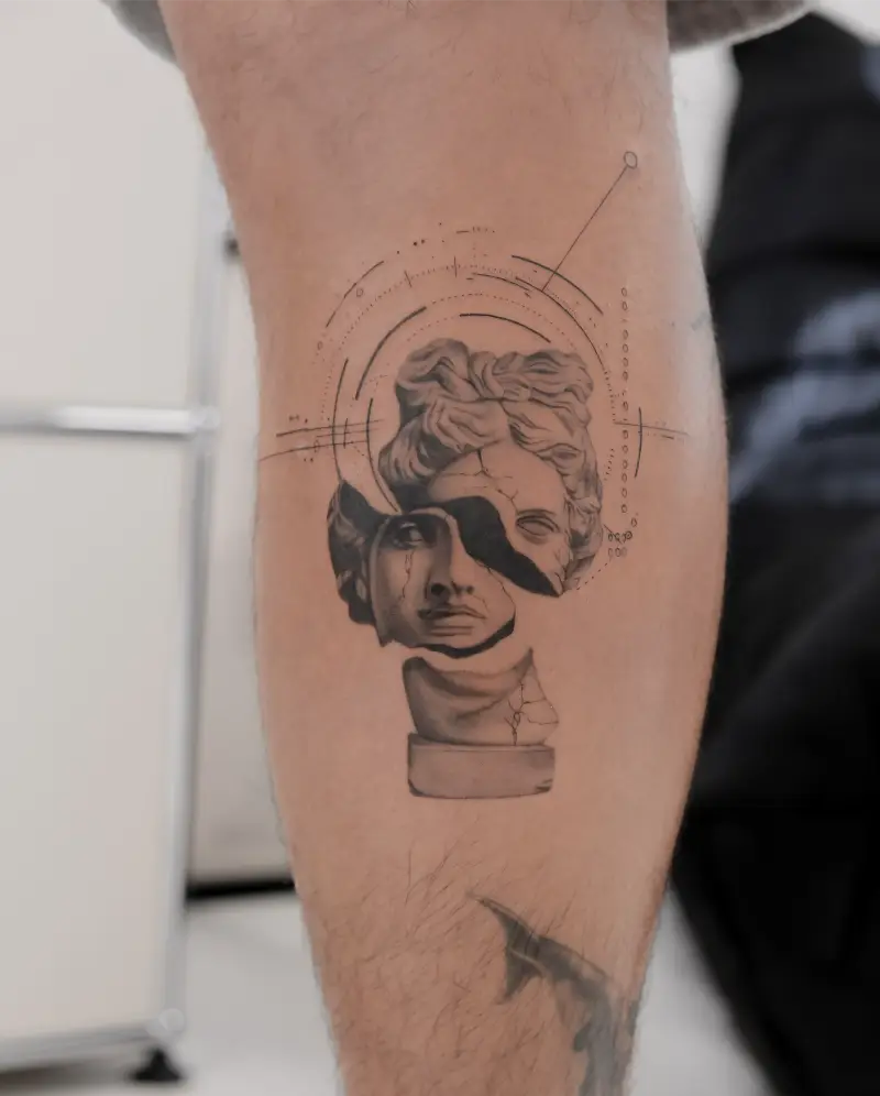 Abstract Broken Apollo Bust Tattoo