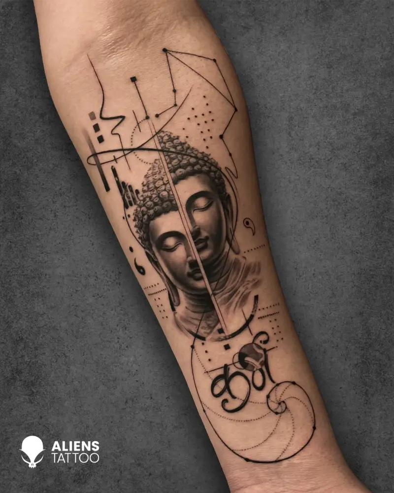 Abstract Geometric Buddha Tattoo