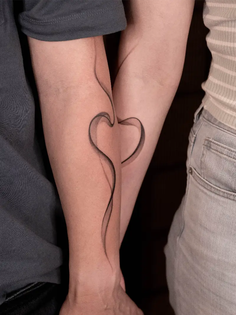 Abstract Heart Connection Couple Matching Tattoo