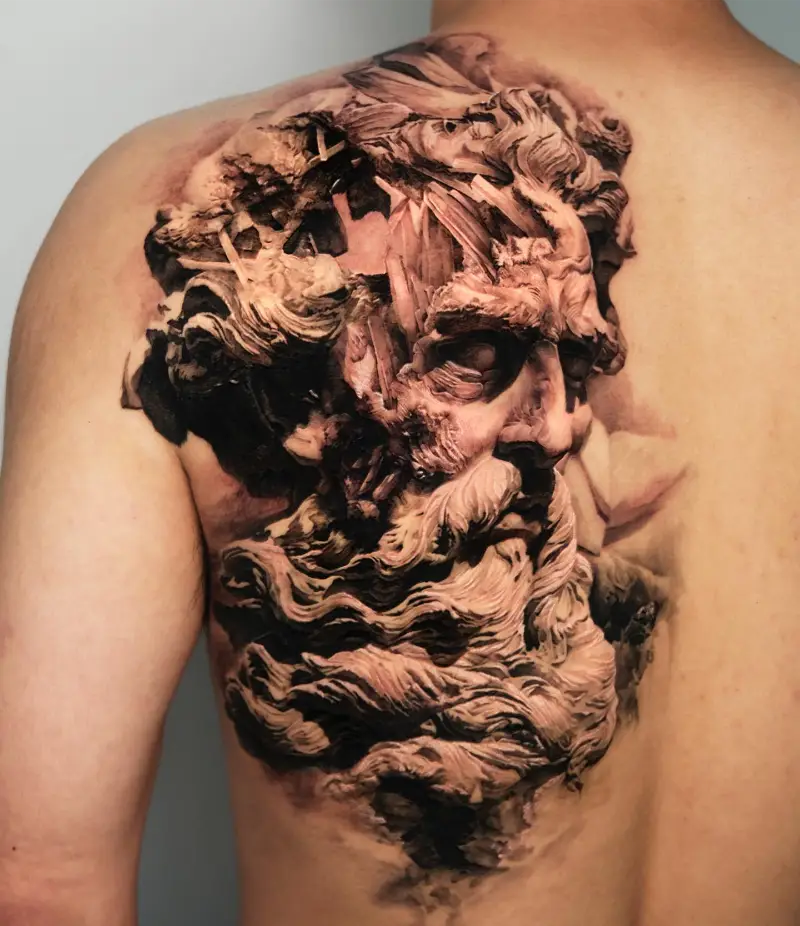 Abstract Poseidon Back Tattoo