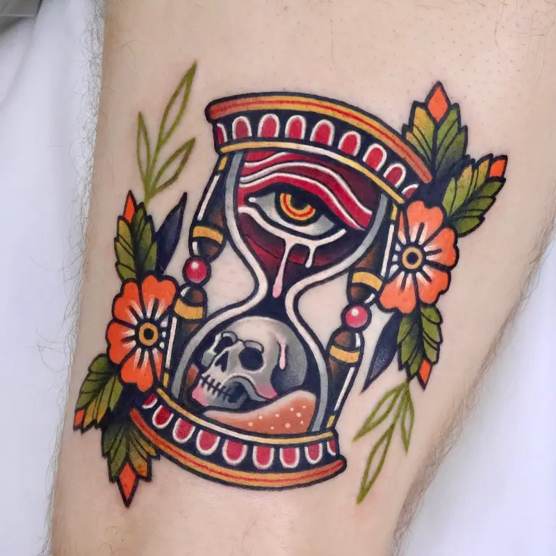 American Traditional Eye Hourglass Tattoo