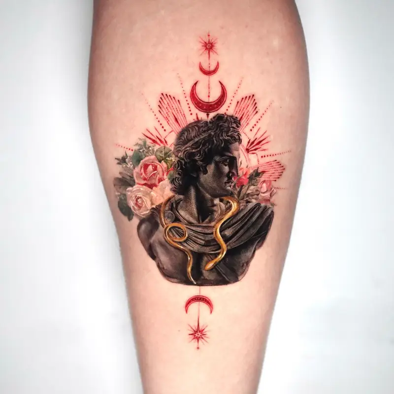 Apollo Floral Tattoo With Gold Accent