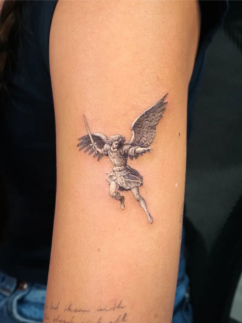 Archangel Warrior White Statue Tattoo