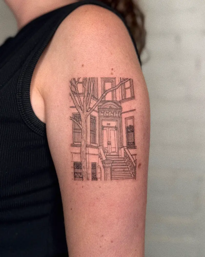Architectural Linework Brownstone Tattoo