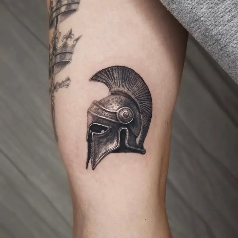 Black and Grey Corinthian Helmet Tattoo