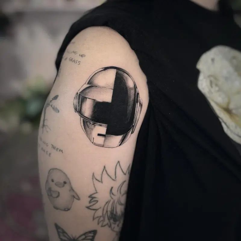 Black and Grey Daft Punk Helmet Tattoo