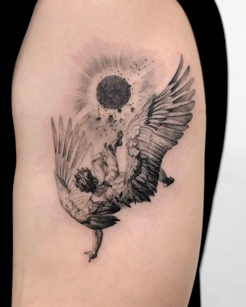 Black and Grey Eclipse Icarus Tattoo