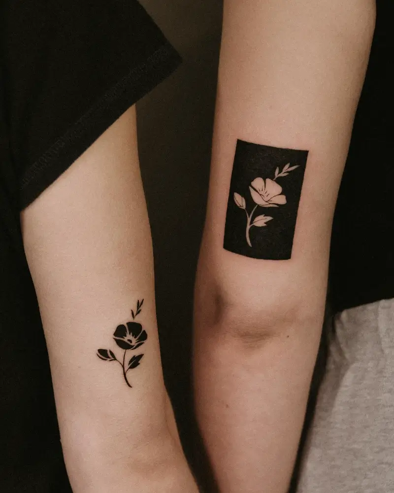 Blackwork Floral Frame Matching Tattoo