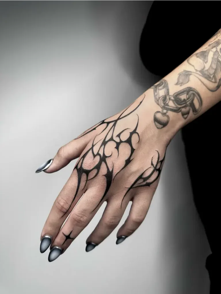 Blackwork Neo Tribal Hand Tattoo