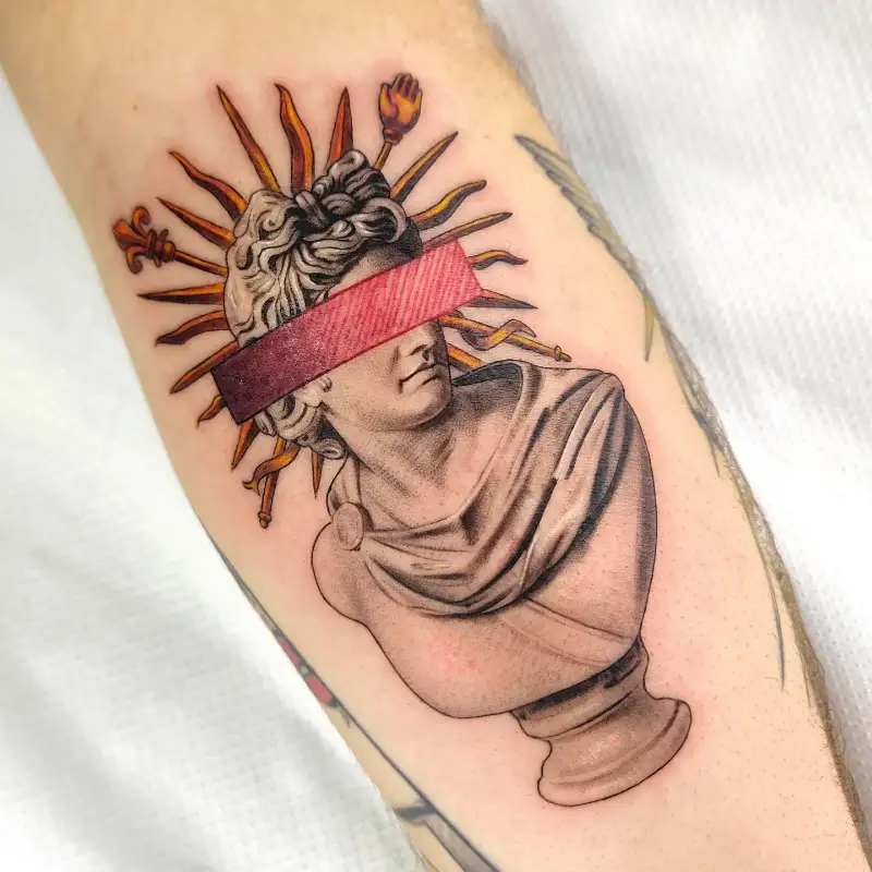 Blindfolded Apollo Color Tattoo