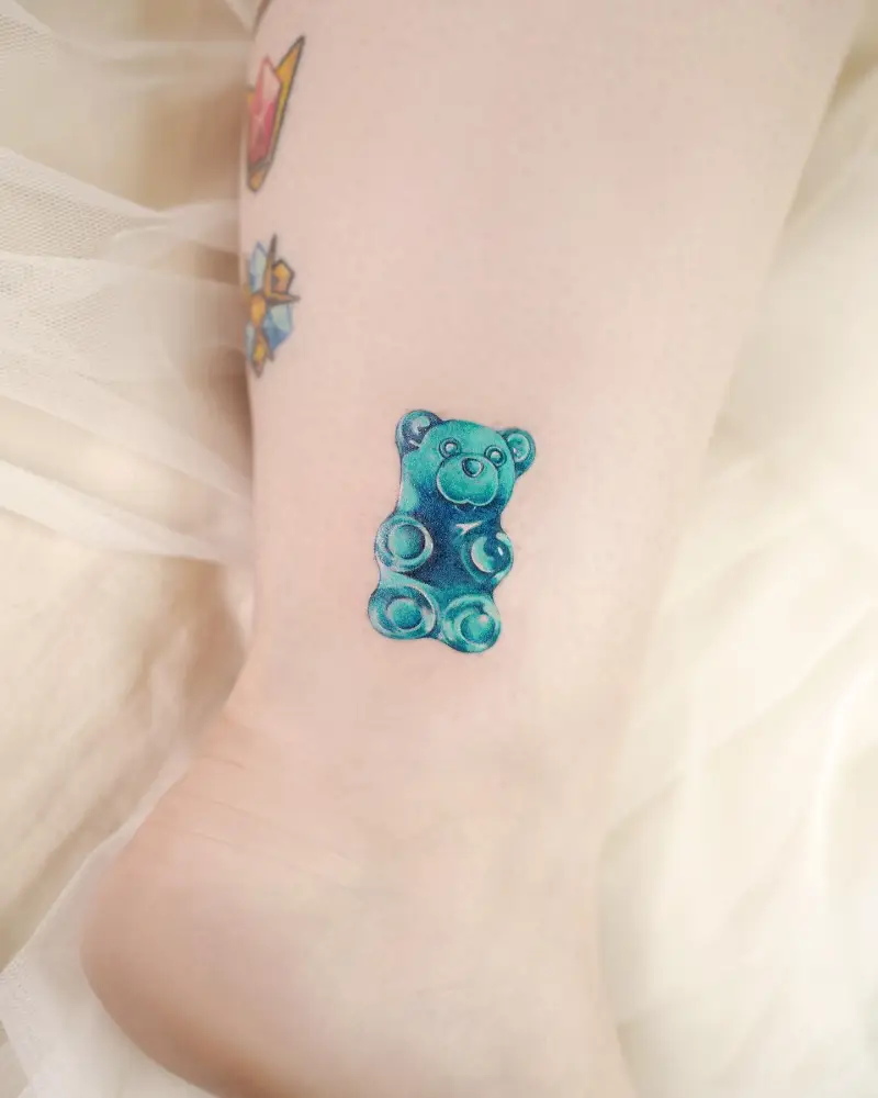 Blue Realistic Gummy Bear Tattoo