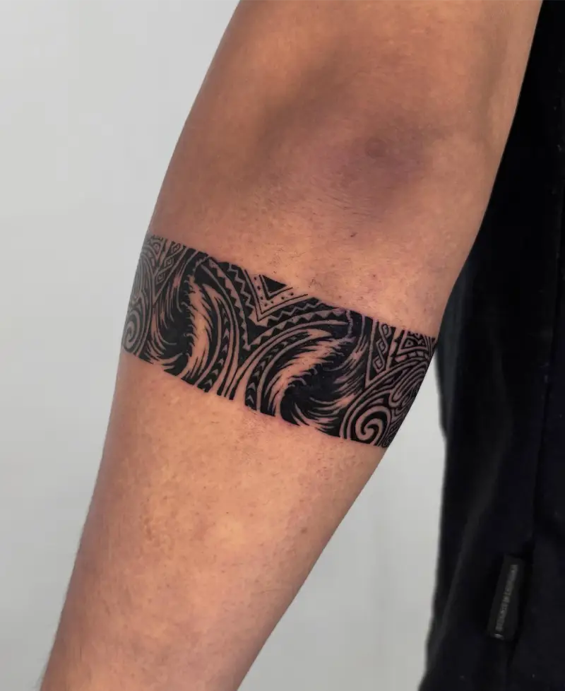 Bold Polynesian Ocean Wave Armband Tattoo