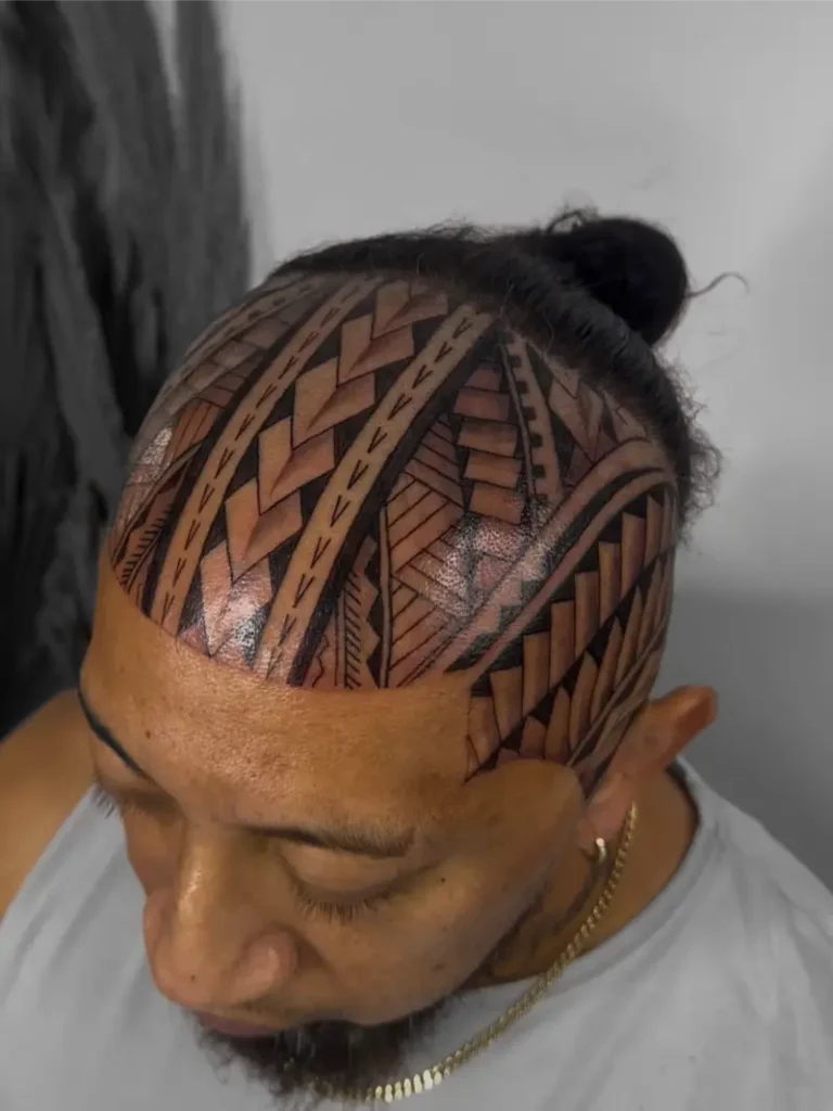 Bold Polynesian Scalp Tattoo