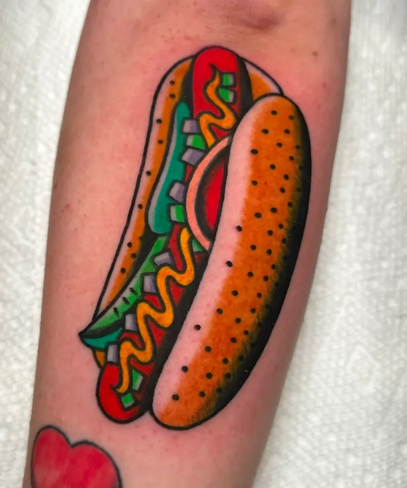 Bold Traditional Loaded Hot Dog Tattoo