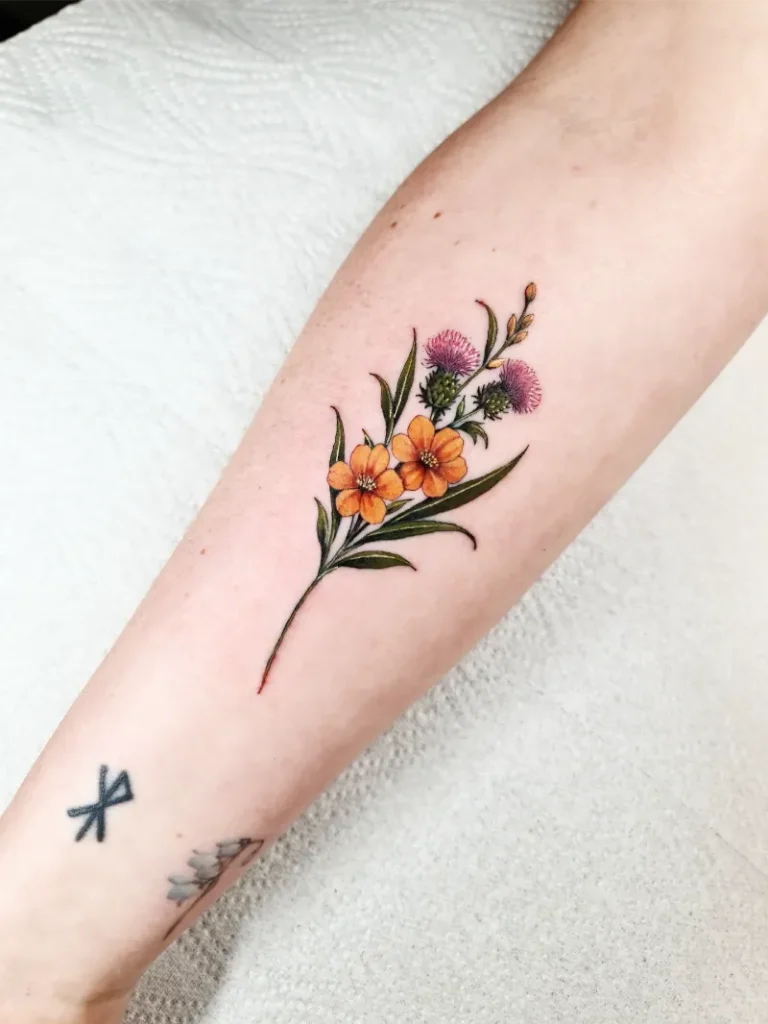Botanical Floral Bouquet Thistle Tattoo
