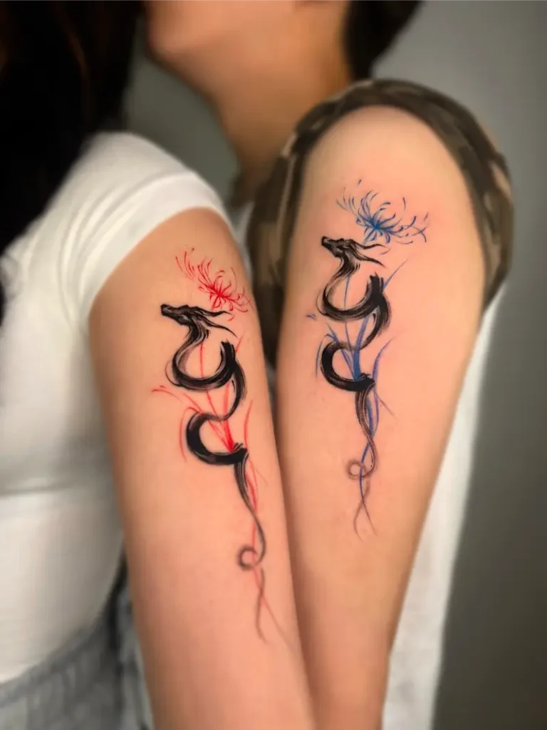 Brushstroke Dragon Matching Couple Tattoo