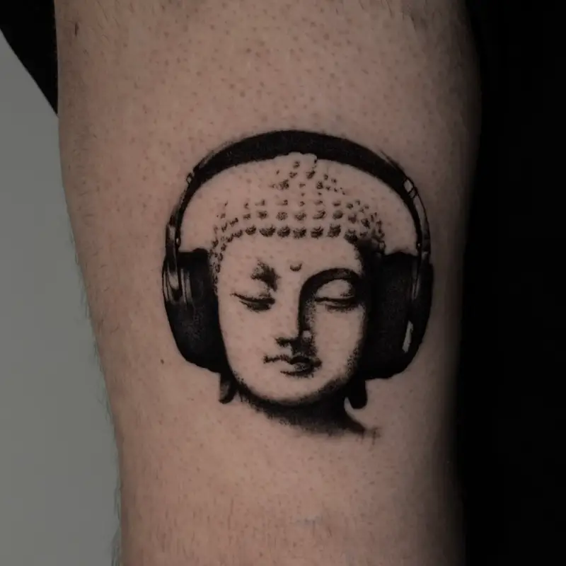 Buddha Wearing Headphone Tattoo