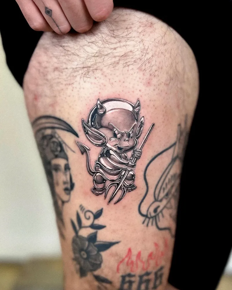 Chrome Devil Mascot Tattoo