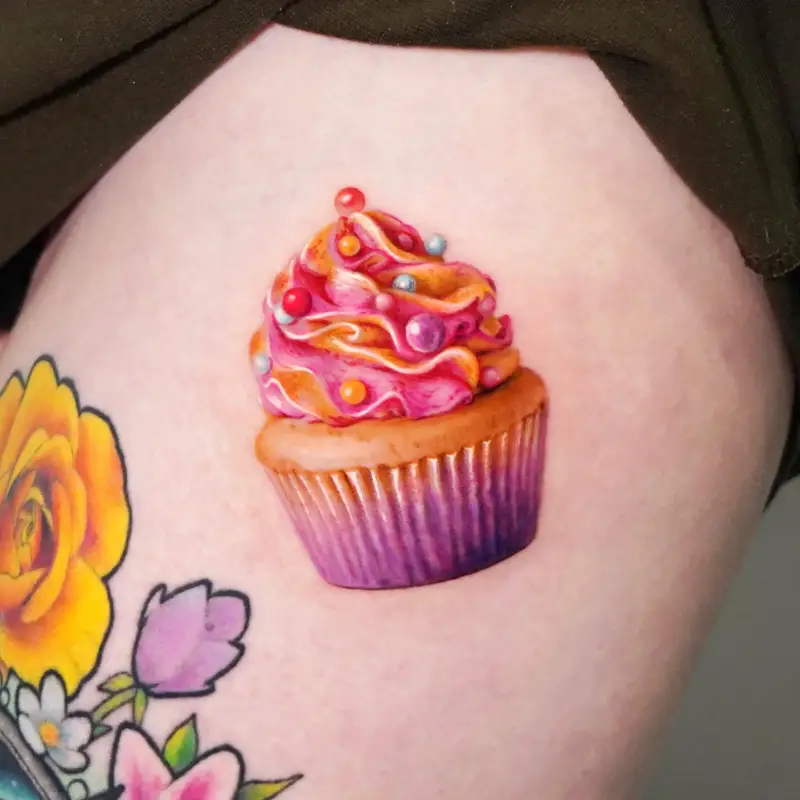 Color Realism Candy Sprinkle Cupcake Tattoo