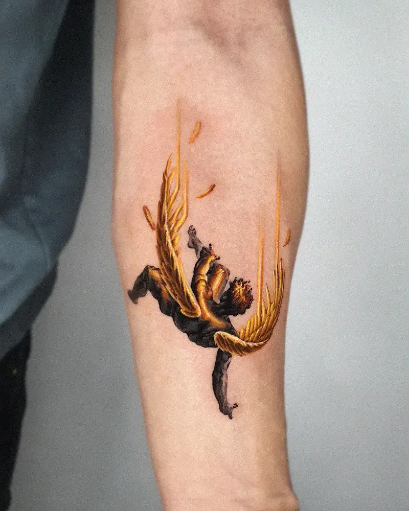 Color Realism Golden Icarus Tattoo