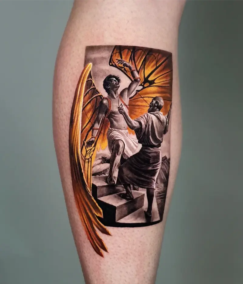 Color Realism Icarus and Daedalus Tattoo
