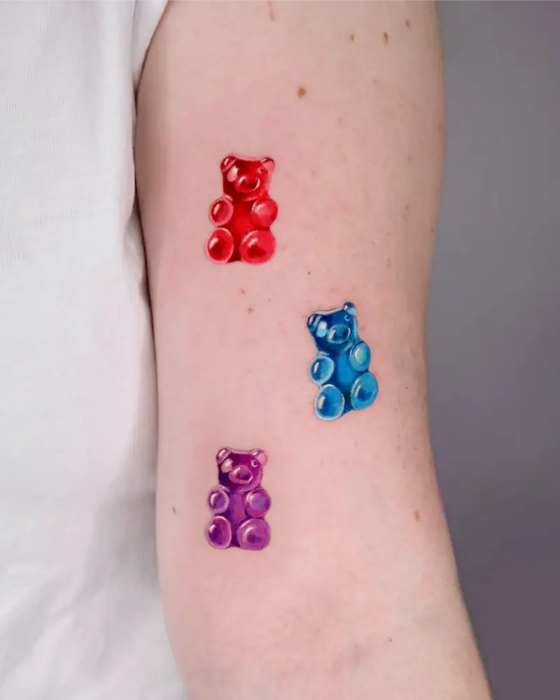 Color Realism Trio Gummy Bear Tattoo