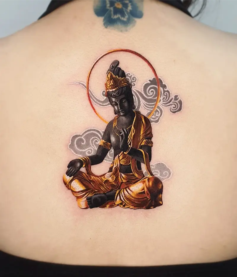 Color Realistic Meditating Buddha Tattoo