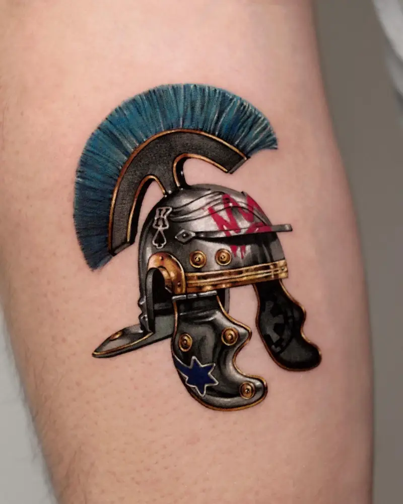 Color Roman Gladiator Helmet Tattoo