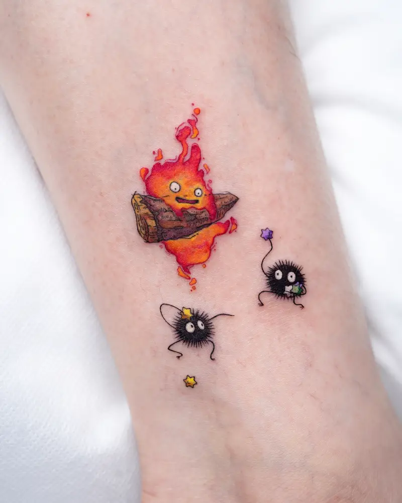 Color Soot Sprite & Calcifer Tattoo