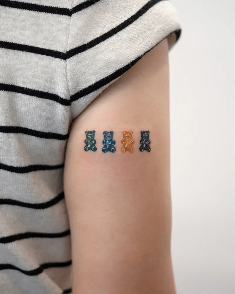 Colorful Mini Gummy Bear Tattoo