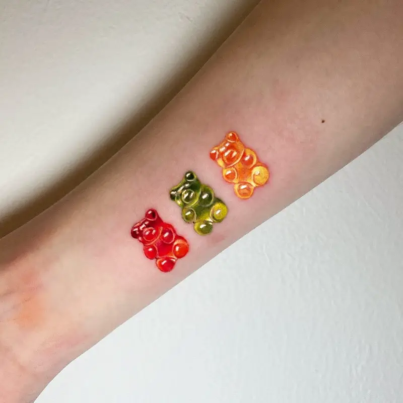 Colorful Trio Gummy Bear Tattoo