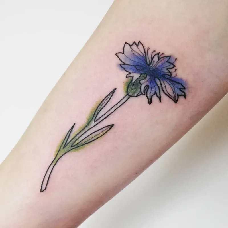Contemporary Outline Cornflower Tattoo