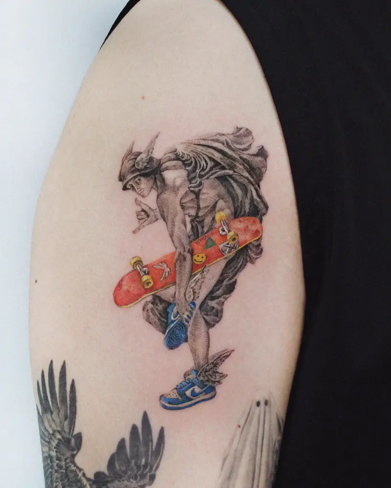 Cool Hermes Skateboard Tattoo