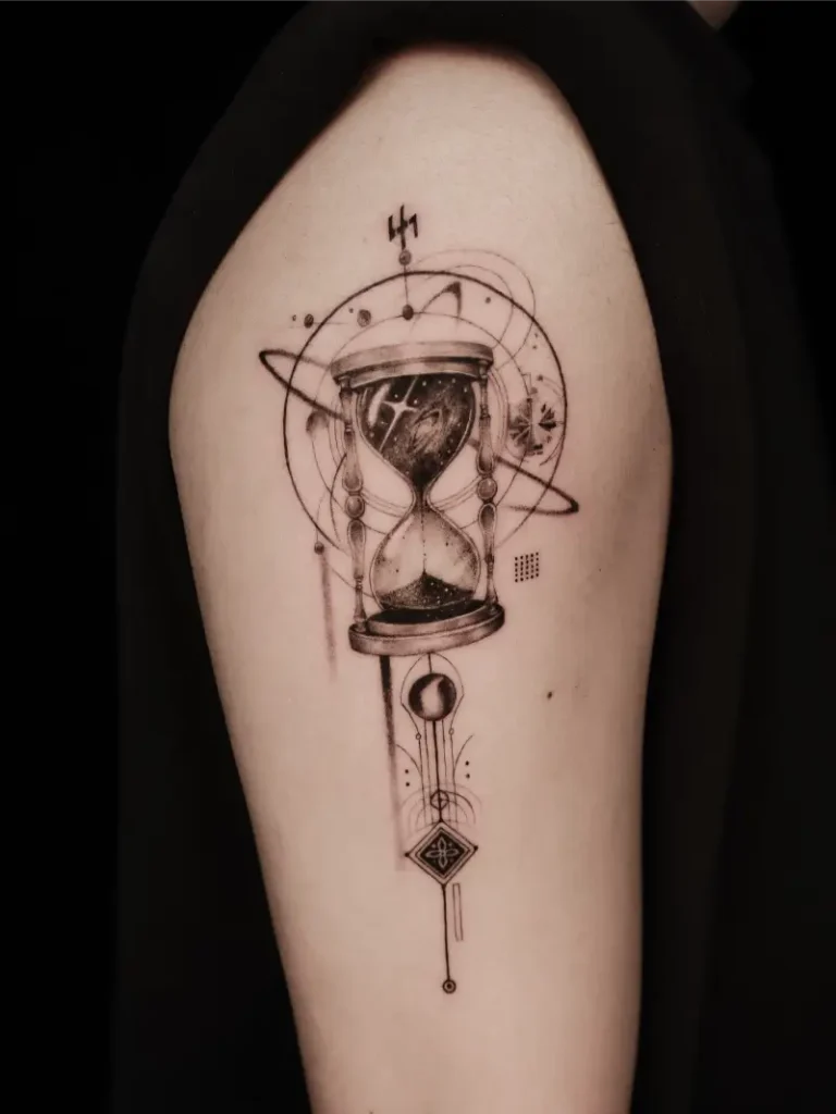 Cosmic Geometry Hourglass Tattoo