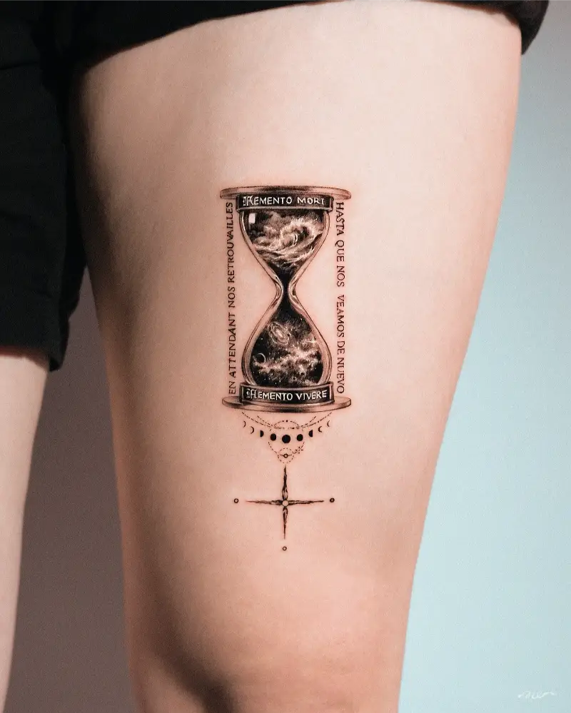 Cosmic Memento Mori Hourglass Tattoo