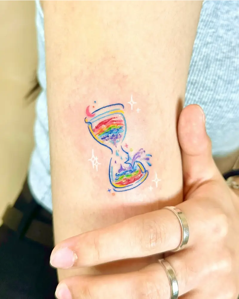 Crayon Rainbow Sand Hourglass Tattoo