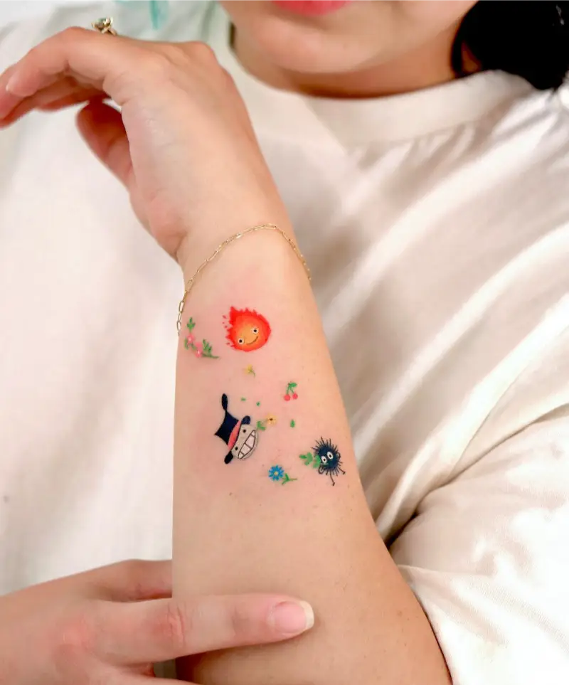 Cute Calcifer and Soot Sprite Tattoo