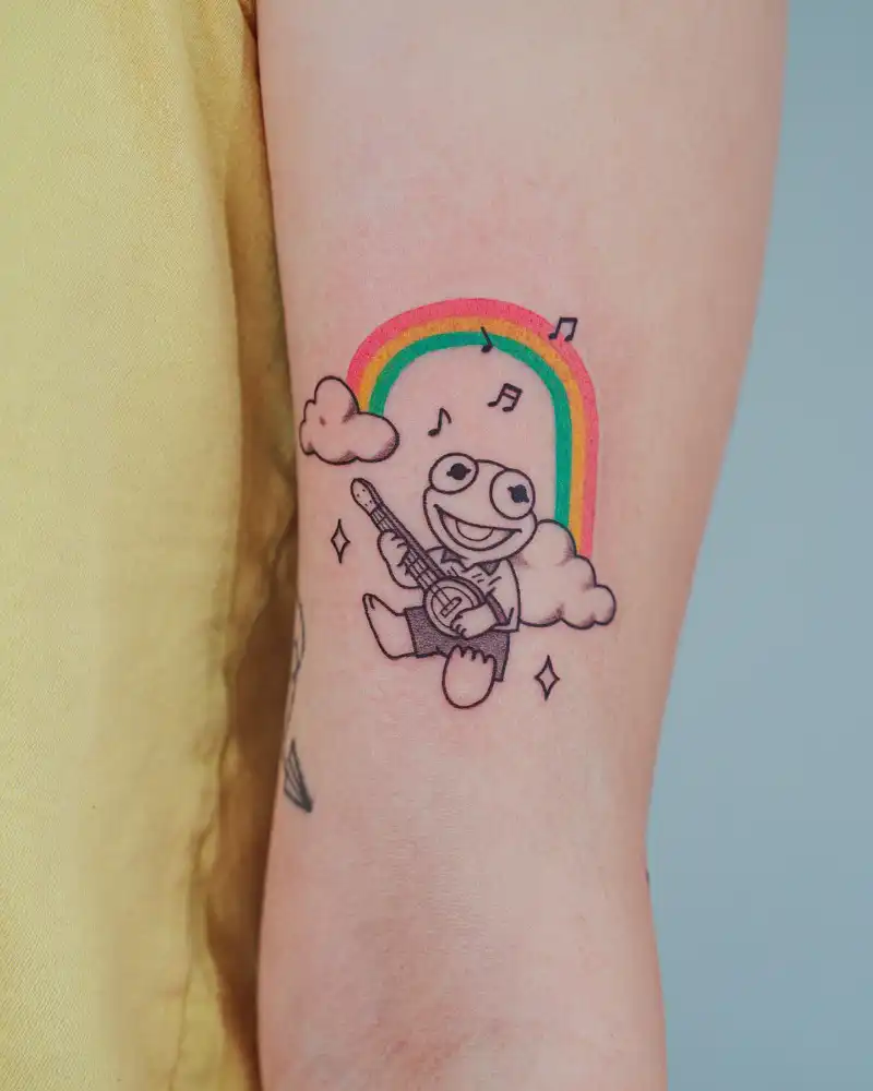 Cute Cartoon Rainbow Music Tattoo