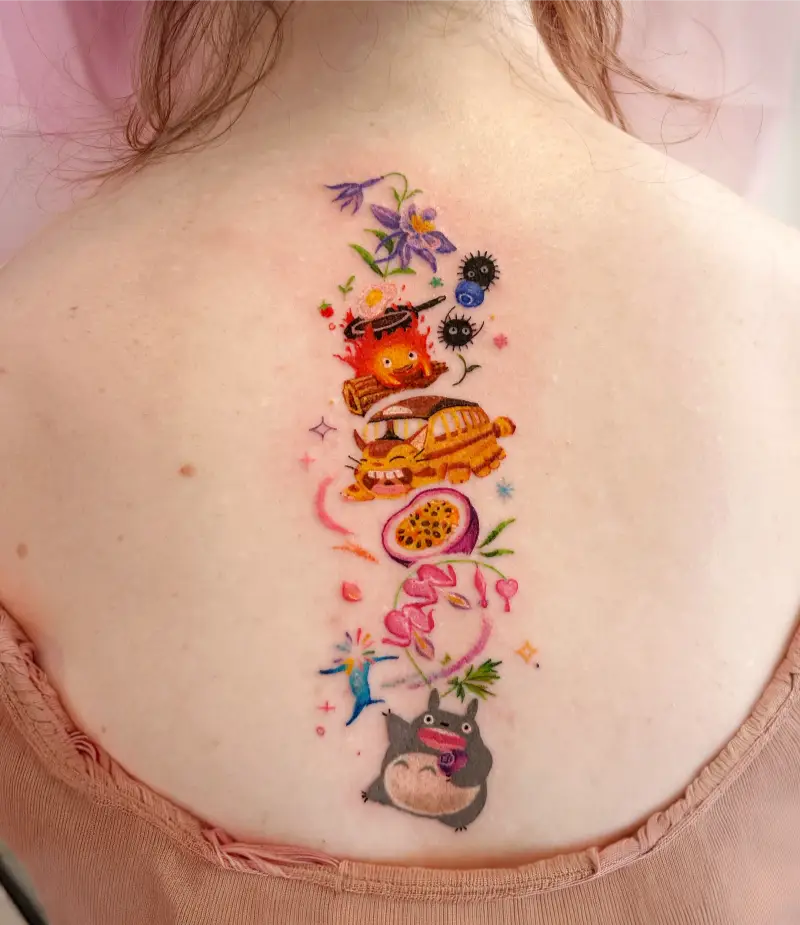 Cute Ghibli Back Tattoo