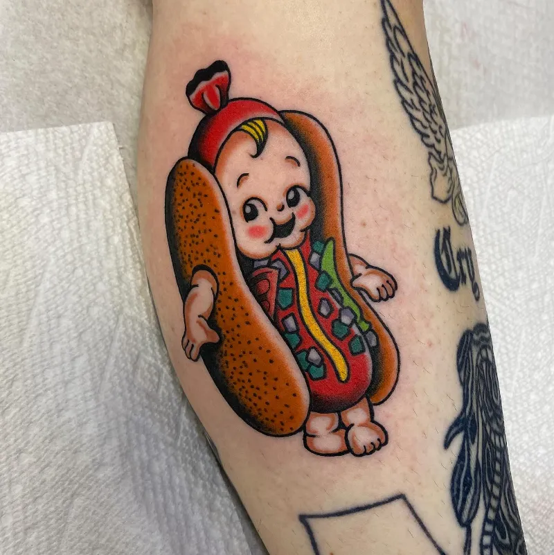Cute Kewpie Hot Dog Tattoo